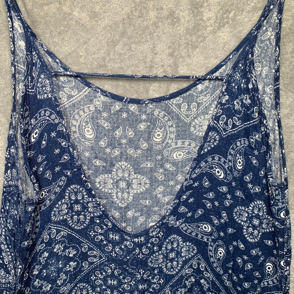 Boho Paisley Bandana Western Print Dress Blue High Low Hemline Sleeveless Large - Picture 3 of 10